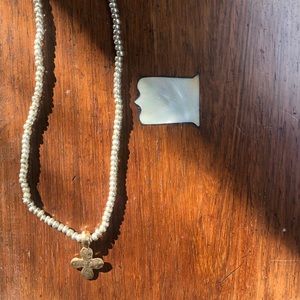 Beaded and hammered metal cross necklace